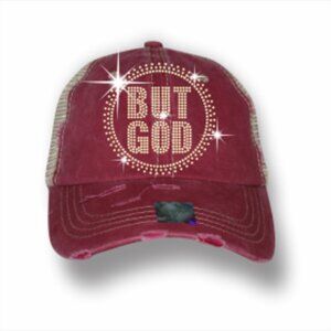 Dark Red Rhinestone 'But God' Cap